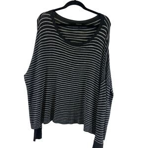 Eileen Fisher Gray Striped Lightweight Knit Sweater Scoop Neck Slouch Medium
